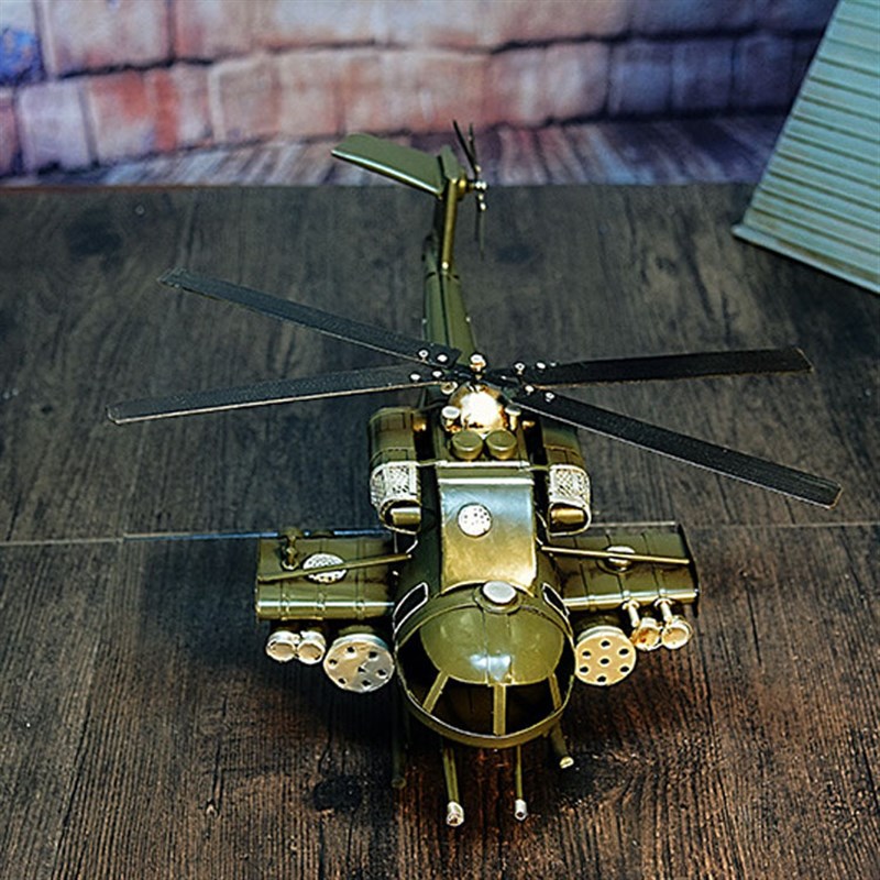 复古美式武装直升机模型家居软装摆件铁艺工艺品摆设摄影道具 - 图2