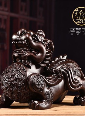 红色木制貔貅实木招财摆件家居皮丘纯木质店铺开业Z送礼品礼物
