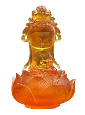 琉璃悟禅小观音佛像摆件迷你观世音菩萨莲花座家居桌面禅意摆设