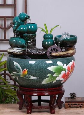 创意喷泉招财风水轮办公室桌面摆件家居客厅流水器鱼缸饰开业礼品