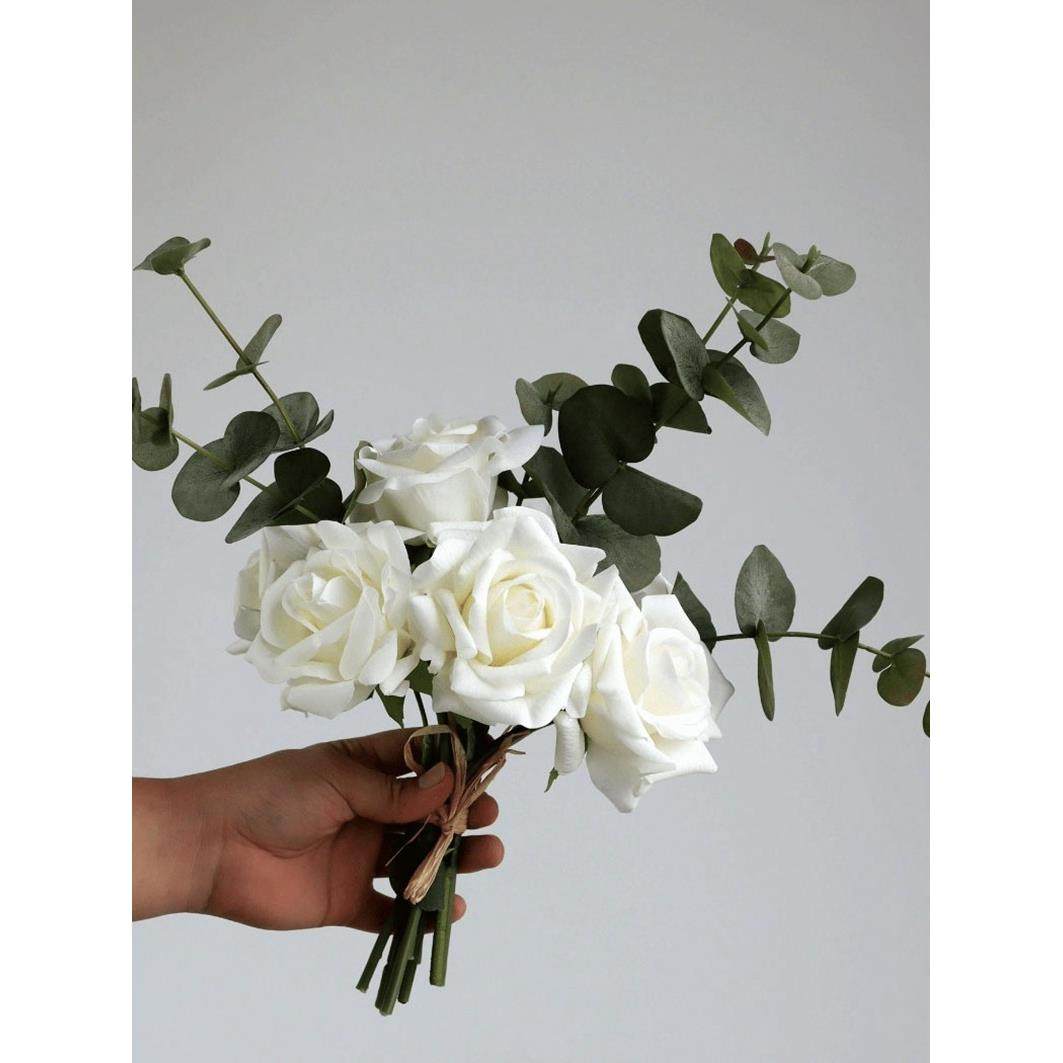 仿真花高级感逼真湿感玫瑰花艺摆件白色假花茶几餐桌面电视柜摆设,淘宝优惠券,粉丝福利购,淘宝优惠卷