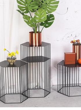 北欧铁艺茶几角几创意桌子简约现代金色沙发边几轻奢六角花架装饰