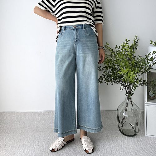 大码女装阔腿牛仔裤女夏季薄款宽松直筒裤梨型显瘦九分裤胖mm裤子 - 图1