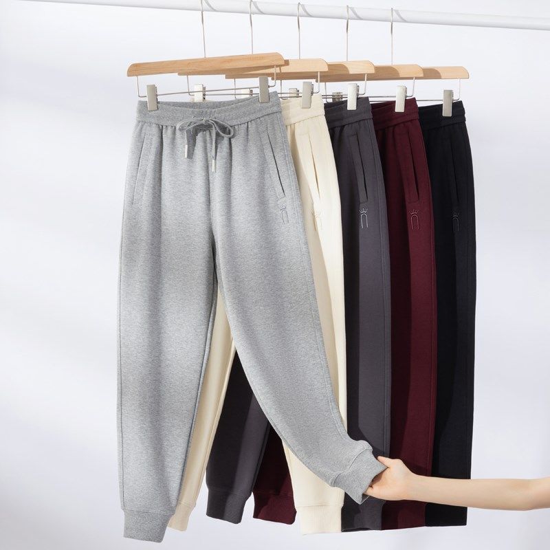 拉链口袋高腰浅灰色运动裤女士春秋季新款束脚宽松大码休闲卫裤子,淘宝优惠券,粉丝福利购,淘宝优惠卷