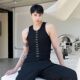 Summer new sleeveless T-shirt men's personalized slim vest Korean style metal buckle decoration pullover design trendy top