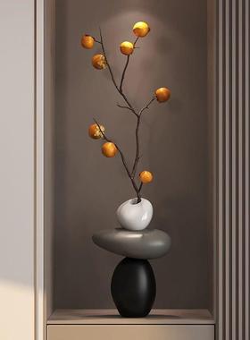 石来运转入户玄关壁龛摆件柿柿如意彷真绿色植物花瓶客厅电视柜装