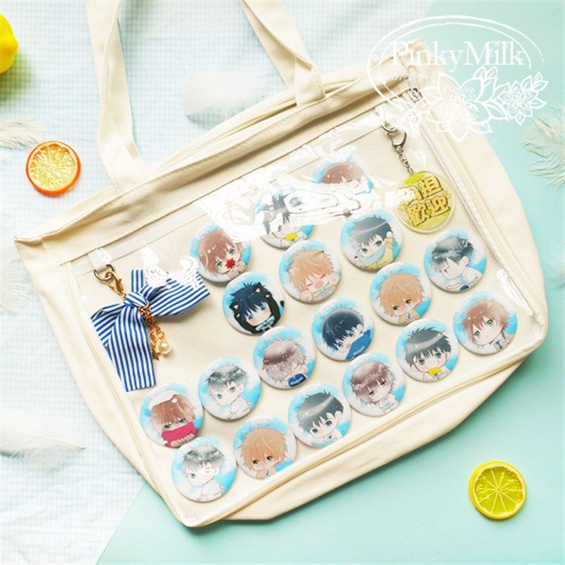 【痛包】大容量透明单肩书包!手提外袋吧唧收纳挂件动漫帆布挎包,淘宝优惠券,粉丝福利购,淘宝优惠卷