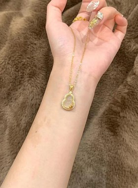 金枝玉叶葫芦项链镶白玉髓福禄葫芦吊坠纯银锁骨链送女友生日礼物