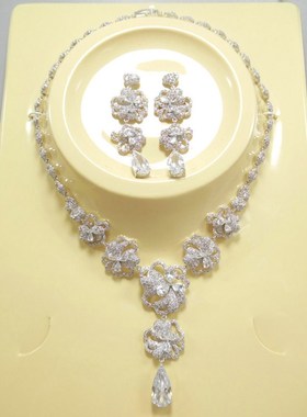 项链套装组合女网红两件套宴会奢华气质锆石结婚结婚礼服晚宴3881