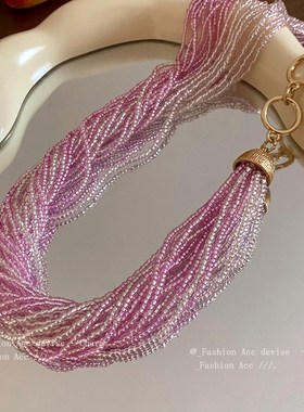 中古轻奢米珠多层项链小众气质设计感锁骨链时尚轻奢高级感饰品女