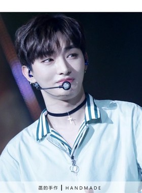 菡的订制 韩团男项圈黑色颈带十字架颈链锁骨链潮流脖子饰品 防锈