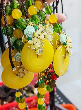 民族风汉服配饰项链黄色复古毛衣链女中国风吊坠挂件古风大气中式