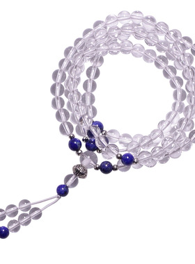 珂拉咪 天然5A白水晶108颗佛珠手链 多圈多层水晶手串男女款饰品