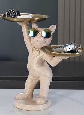 进门口放钥d匙收纳妖娆狗摆托盘招财法斗玄关鞋柜电视柜家居装饰