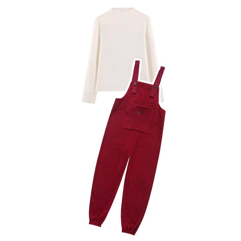 孕妇套装秋冬2023新款加绒加厚宽松可调节抽绳过年红背带裤打底衫,淘宝优惠券,粉丝福利购,淘宝优惠卷