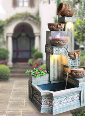 大型欧式家d居客厅阳台室内喷泉流水景摆设鱼池鱼缸加湿器落地摆