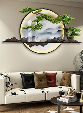 迎客松装饰画圆形立体灯光壁挂过道背景墙壁灯画入户玄关茶室挂画