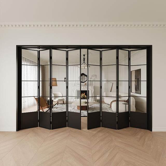 Aluminum alloy French retro folding door Kitchen Bathroom Living room balcony partition Railless folding glass door