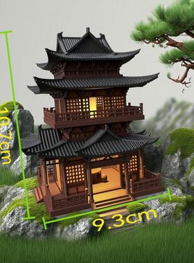 精致小鱼缸造景古建筑模型小房子摆件水陆鱼缸盆景假山古风微景观