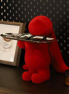 兔子摆件客厅入户玄关电视柜钥匙收纳托盘轻奢高级感小众装饰品