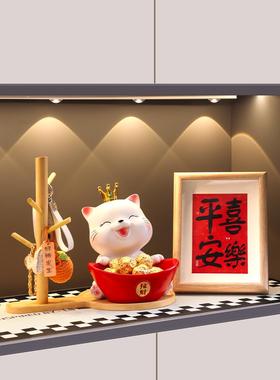 招财猫入户门钥匙收纳桌面摆件玄关置物架家居好物客厅鞋柜装饰品