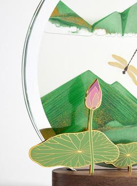 马鹿流沙画荷花古风新中式摆件桌面茶桌装饰小众生日礼物女士老师