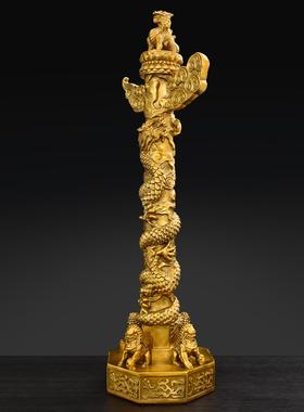 纯铜华表摆件九龙柱盘龙柱流云龙中华柱家居玄关客厅装饰工艺礼品