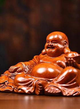 木雕弥勒佛装饰品乌木实木汽车钟摆礼品风水镇屋家庭电视柜装饰财