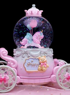 音乐盒八音盒女孩新品旋转木马水晶球可旋转飘雪男生公主儿童生日