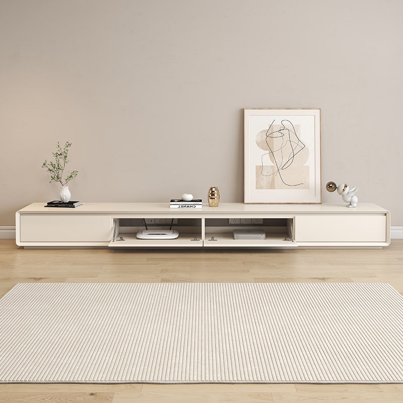 Nordic cream style modern minimalist floor-standing TV cabinet coffee table combination solid wood cabinet minimalist milk white TV cabinet