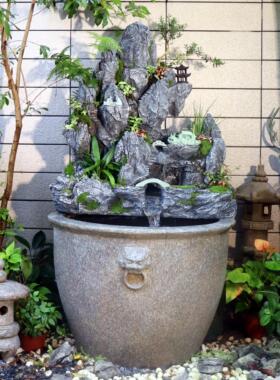 假山流水景观摆件鱼池鱼缸循环水造景庭院花园布置民宿院子装饰品