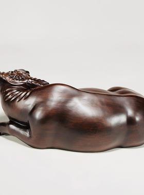 卧牛摆件黑檀实木雕刻十二生肖木质牛房屋缺角补角化解装饰工艺品