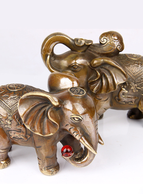 纯铜大象摆件一对吸u水象象铜象工艺品店铺开业礼品