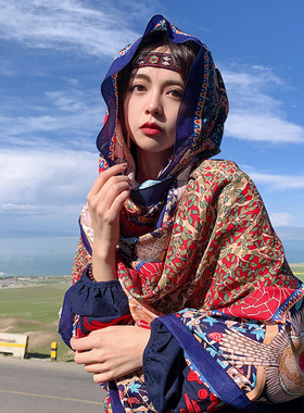 草原红色民族风披肩斗篷外搭女旅游穿C搭拍照2023新款云南丽江围