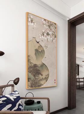 新中国风花鸟景观入口装饰画，高端门到门入口走廊背景墙挂画花瓶