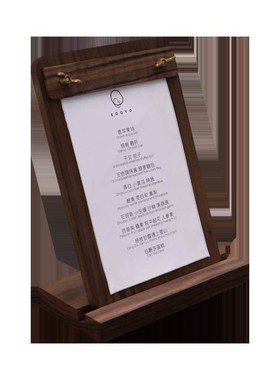 日式风黑胡桃木黄铜咖啡馆写单垫板餐厅点餐活页夹奶茶店菜单夹板