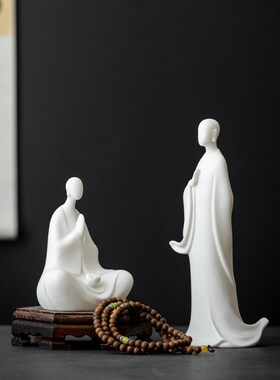 创意白瓷人物无相佛摆件陶瓷小和尚禅意家居客厅玄关书房桌面摆设