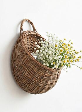 藤编壁挂花篮墙挂花盆挂篮柳编挂式悬挂编织手工篮子田园挂墙蓝