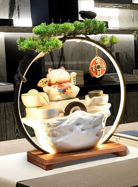 陶瓷招财猫流水桌面摆件循环水喷泉办公室风水轮装饰造景开业乔迁
