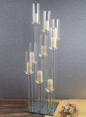 透明水晶烛台婚庆婚礼装饰摆件蜡烛台5头玻璃餐桌中心欧式大烛台