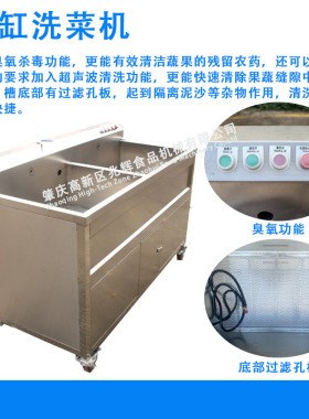 大型厨房洗菜配套机器 不锈钢双缸气泡清洗机  蔬果除农残设备