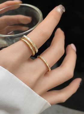 高级感轻奢双层线条戒指女简约冷淡风气质个性叠戴开口指环食指戒