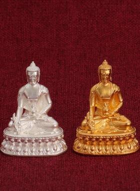 S999足银镀金财神释迦药师莲师绿度母文殊菩萨随身迷你小佛像摆件