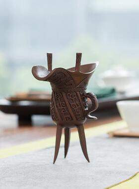 紫铜酒杯仿古爵杯 客厅房间装饰摆件 酒柜青铜器创意古代酒杯酒具