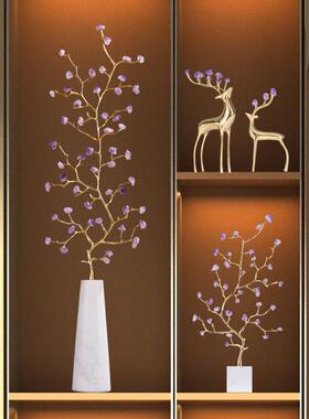 轻奢玄关柜紫水晶发财树摆件招财客厅电视柜乔迁新居软装家居饰品