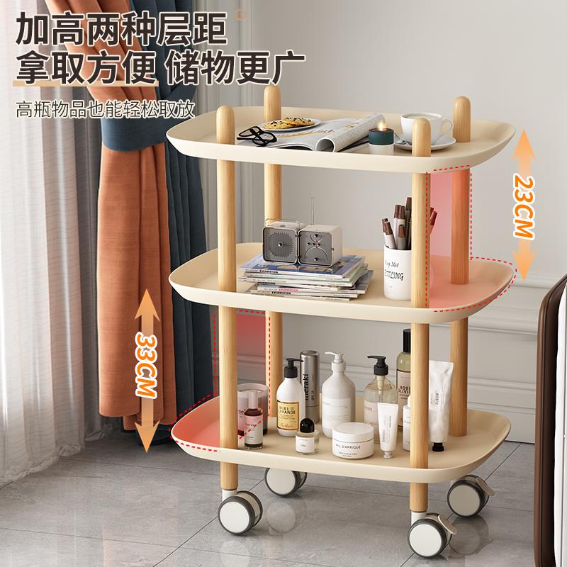 美容车小推车实榉木家用客厅工具车茶边几置物架超静音滑轮收纳车 - 图1