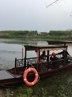 木船渔船实木手划电动摇橹餐饮船景区水上观光旅游仿古乌篷船木船