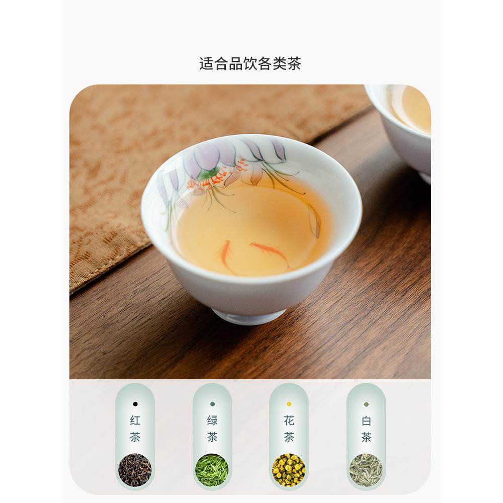 拓土旅行茶具纯手绘莲年有鱼陶瓷盖碗茶杯套装随身便携式户外泡茶,淘宝优惠券,粉丝福利购,淘宝优惠卷
