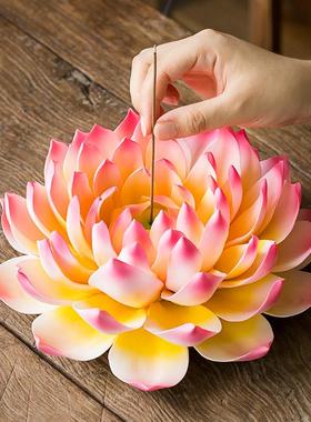 戴玉堂陶瓷摆件佛堂莲花荷花佛前供花客厅佛桌大仿真花仙堂装饰品