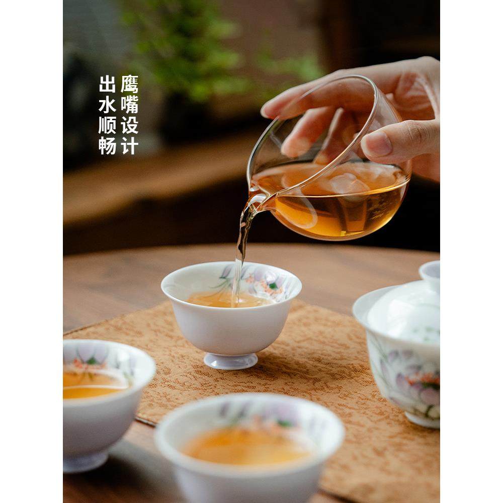 拓土旅行茶具纯手绘莲年有鱼陶瓷盖碗茶杯套装随身便携式户外泡茶,淘宝优惠券,粉丝福利购,淘宝优惠卷